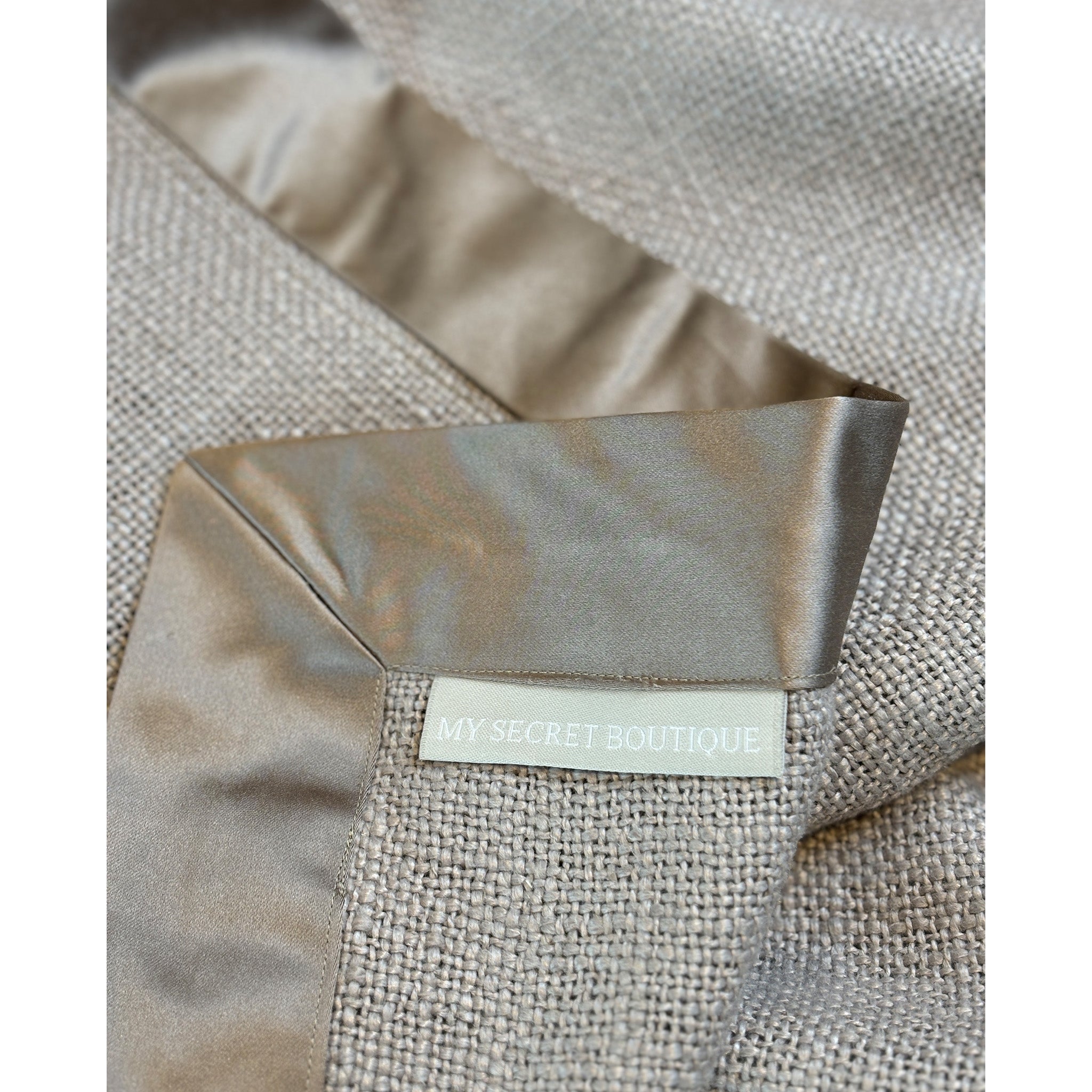 Luxury Linen Blend and Satin Border Bed Throw - Taupe